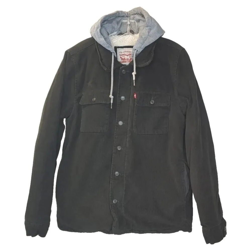 Levi's Sherpa Corduroy Jacket Coat Hipster Preppy Black Hood Button Adult Sm